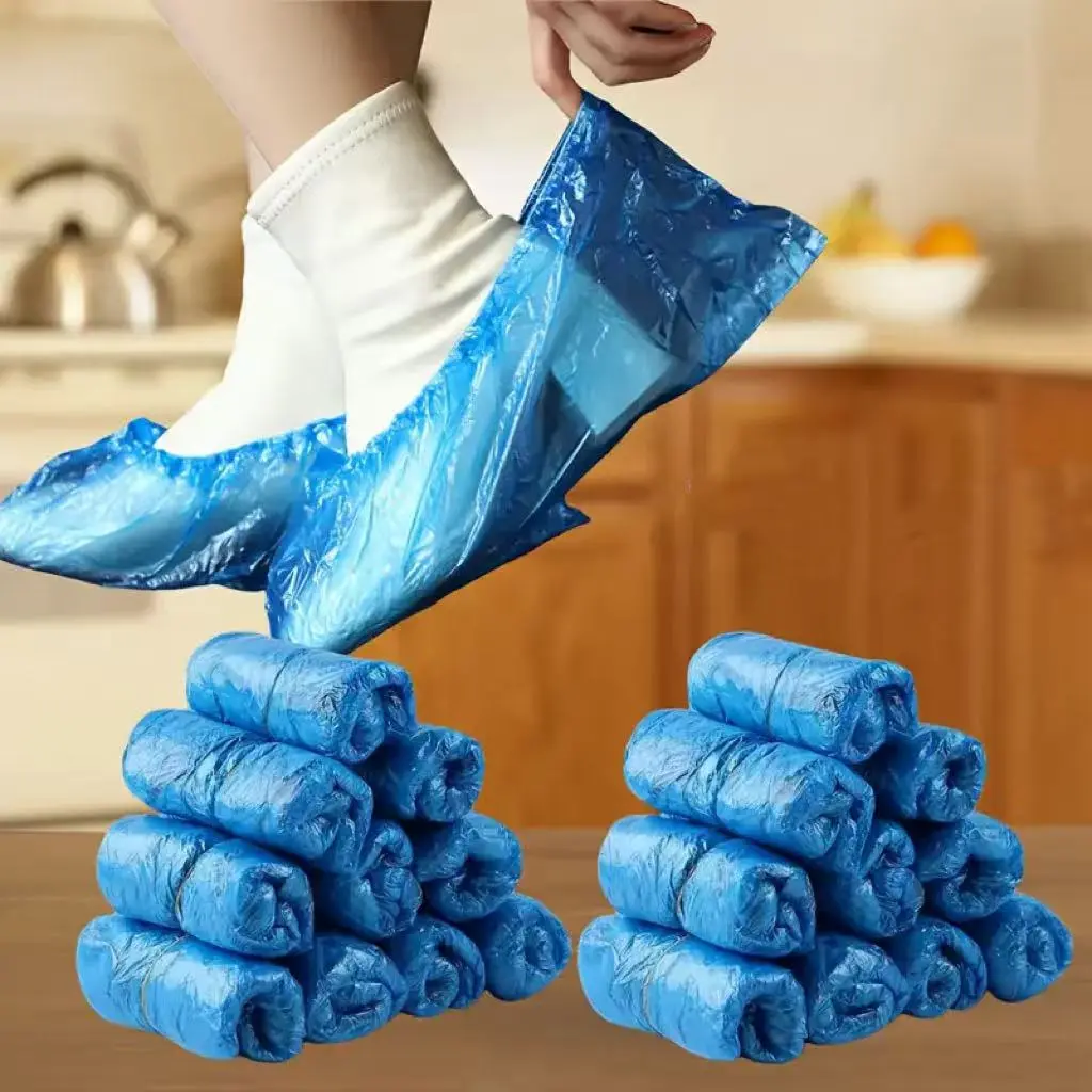 100pcs Multi-Purpose Disposable Shoe Covers, Waterproof Cover, Durable Plastic Shoe Protectors, Home Travel Work Use, Transparent Design, Floor Protection, Household Items