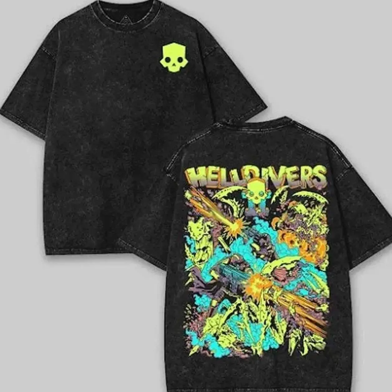 Helldivers 2 gold v4 art The Taste of Freedom Game Washed Tshirt, Hoodie Oversize 2 Sided Cotton unisex graphic game movie Tops graphic tee game acid wash helldivers shirt LCN TUA