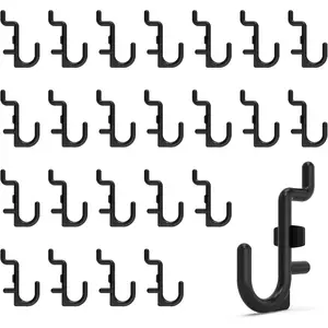 100 Pack J Shape Plastic Pegboard Hooks, Durable Black Hooks for Hanging Jewelry Crafts & Tools, Fits Standard 1/4" Pegboards for Garage Organization