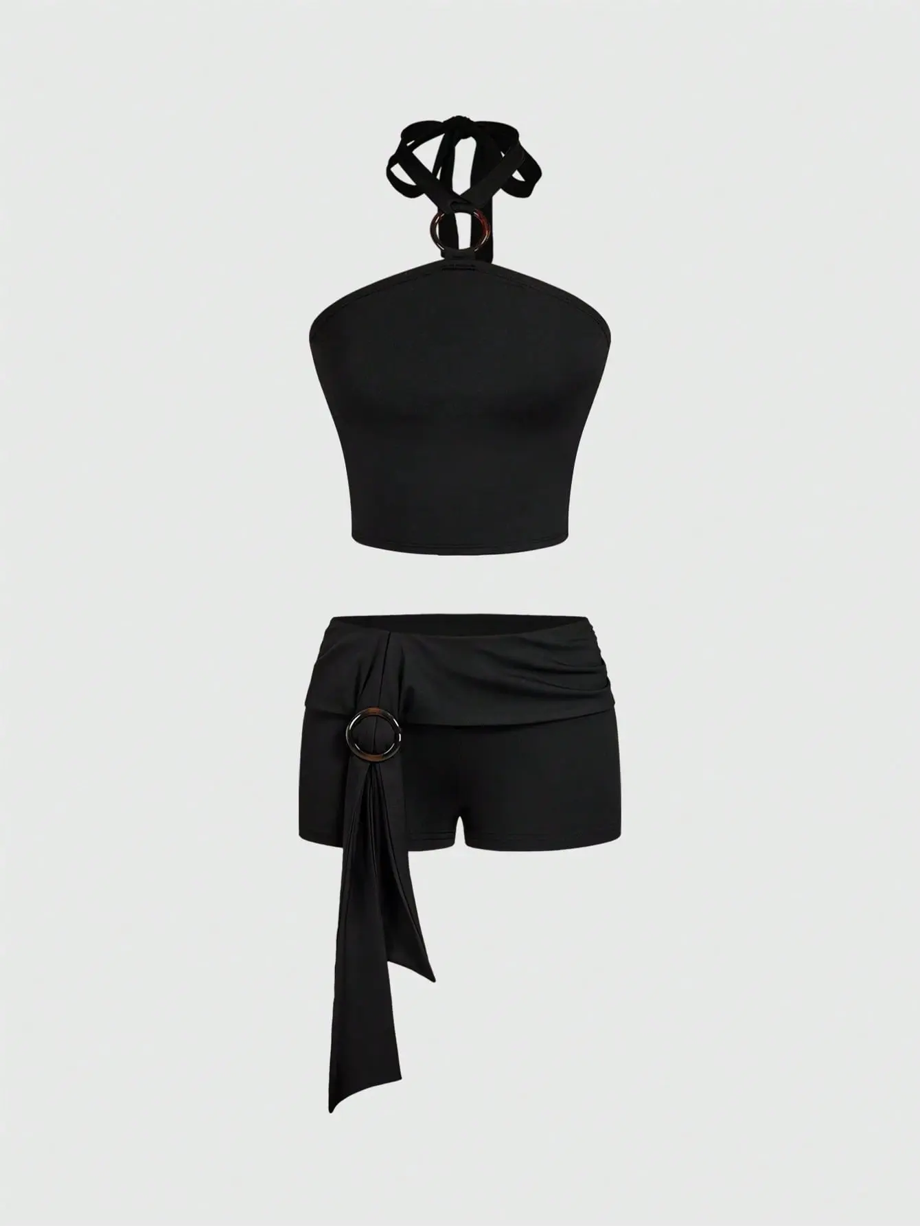 ZESTY 2 Piece Set Sexy Y2K Vintage Hippie Spaghetti Strap Crop Top Ultra Low Waist Bodycon Shorts Summer Vacation