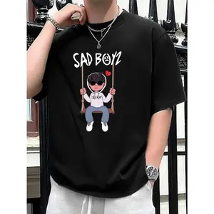 Men's SAD BOYZ Graphic Tee - Navy, Casual Summer Sportswear, Crew Neck, Cotton , Machine Washable, Everyday TeeSporty LookKnit Construction,graphic t