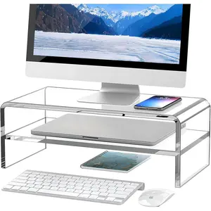 Clear Acrylic Monitor Stand Riser 2 Tier 5.12 Inches High Computer Desk Organizer Shelf for Multi Media PC Storage Laptop