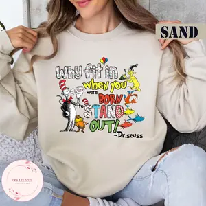 Dr Seuss shirt, Why Fit In When You Were Born To Stand Out Shirt, Cat In the Hat Shirt, Teacher Gift,  Dr.Seuss Day Shirt Reading 0L