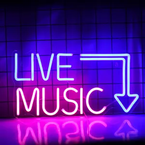 Live Music Neon Sign, Neon Glow, USB Plug Powered LED Neon Light, Decorative Lamp for Home, Office, Shop, Music Festival, Birthday Party, Festive Atmosphere