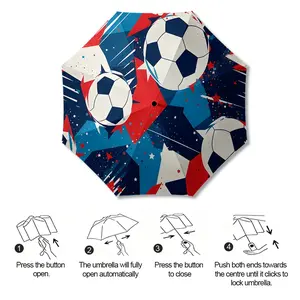 Football Field Pattern Umbrella, Automatic Folding, Sun Protection, Durable 8-Rib, Outdoor Use, Great Gift, World Cup Umbrella