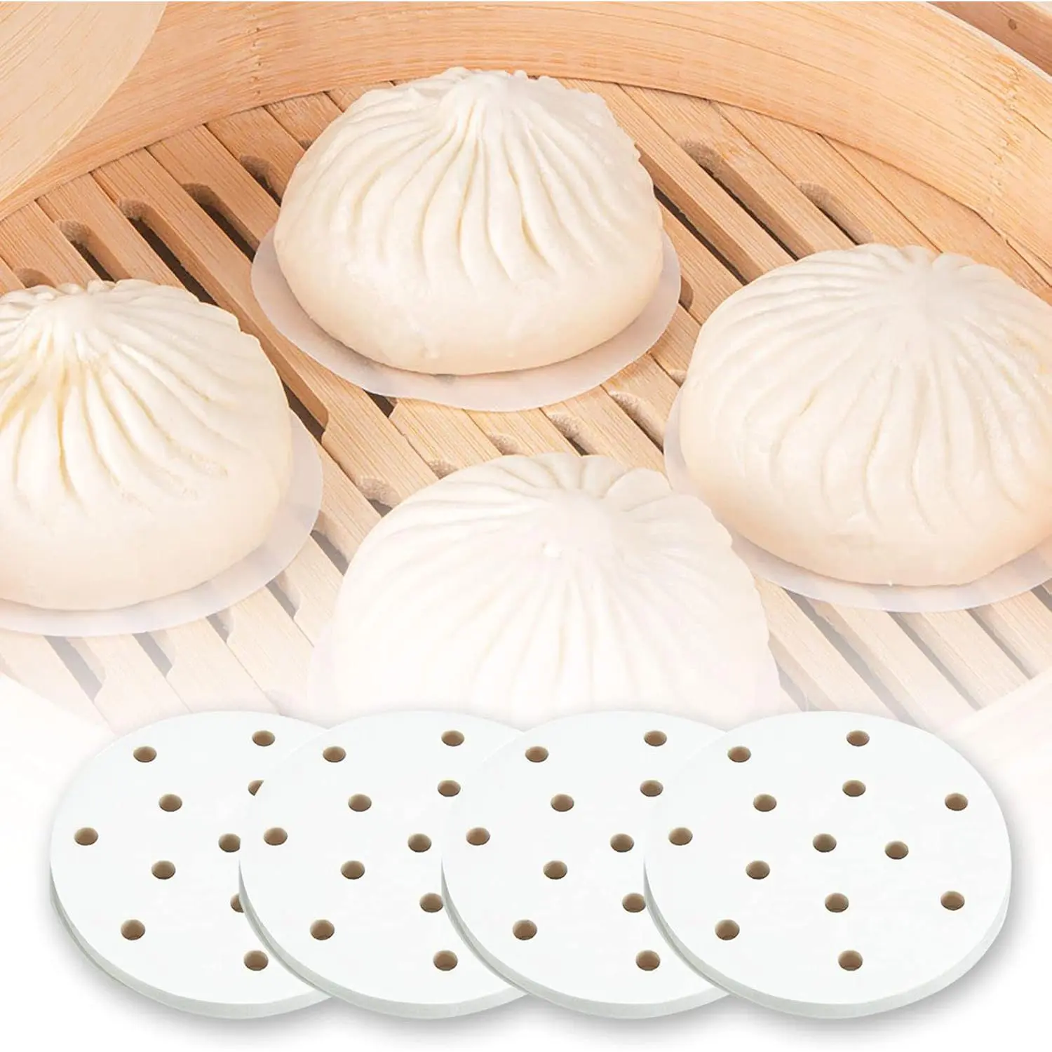 400Pcs Small Bamboo Steamer Liners  Non-stick Mini Steam Paper for Steamed Buns Dumplings(4in)
