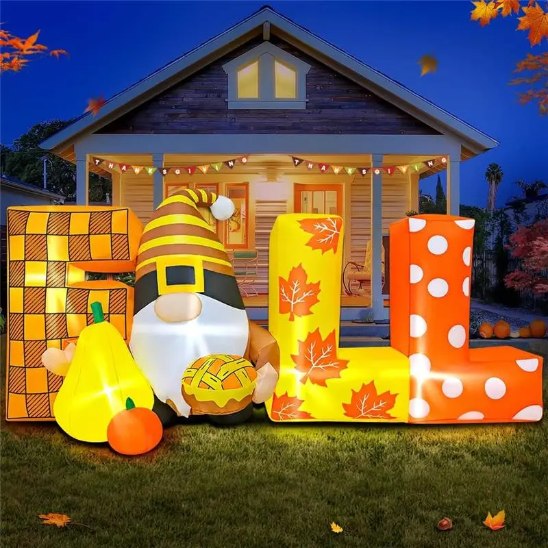 6FT Thanksgiving Inflatable Dwarf to Celebrate Thanksgiving Inflatables Thanksgiving Decorations Outdoor with LED Lights,Blow Up Outdoor Yard Decorations for Fall,Holiday,Outdoor,Party,Lawn Décor