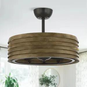 24" Farmhouse DC Motor Fandelier Ceiling Fan, Downrod Mount, Reversible Blades with Light & Remote Control