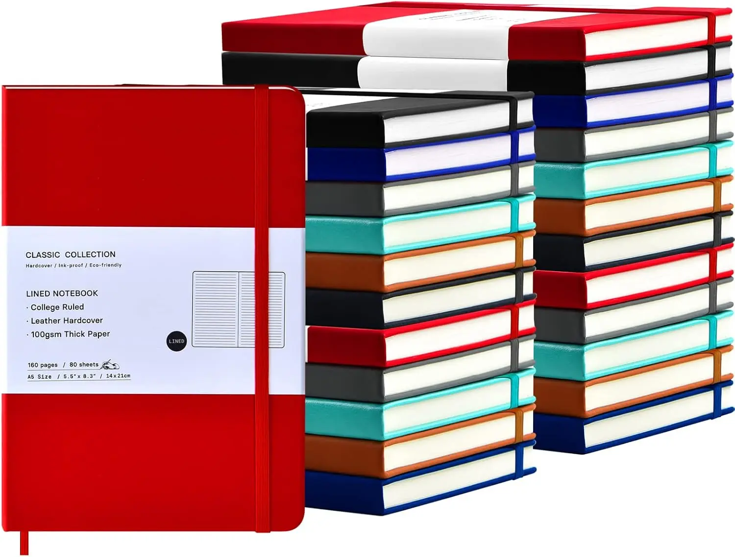 24 Pack A5 Journal Notebooks Bulk, 160 Pages, 100GSM Thick Paper, 8.3 x 5.5 inch Hardcover Lined Leather Journals for Writing Office School Business,Bulk Notebook for Work Men Women(6 Colors)