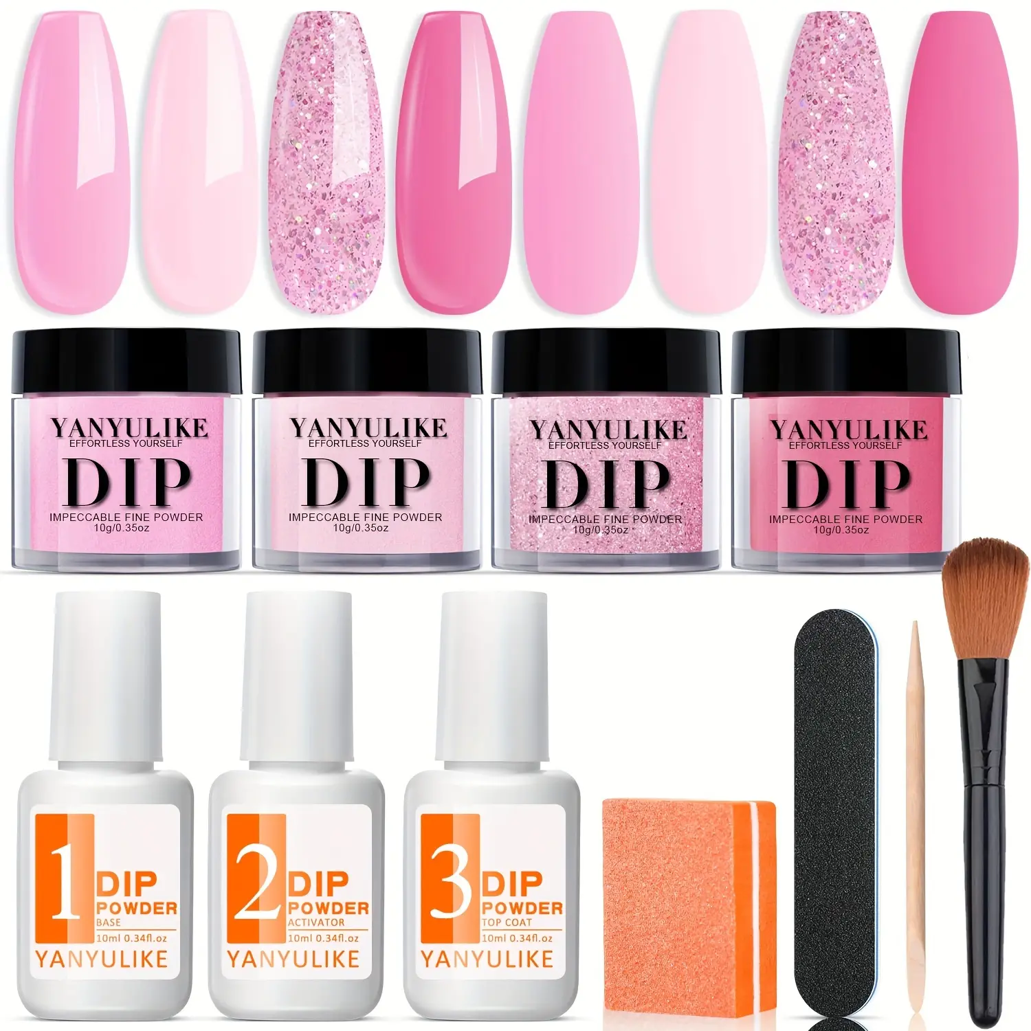 Starter Dip Powder Kit for Nail Care, 4 Light Hot Pink Glitter Dipping Powders with Base Top Coat & Activator - Beginner-Friendly French Manicure Salon Set, Mother's Day Gift, Cosmetic, Nail Supplies, Diy Nails At Home
