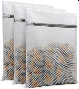 3Pcs Honeycomb Mesh Laundry Bags for Delicates - 12 x 16 Inches (Medium Size)