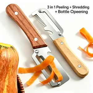 【2Pcs Multi-Functional Vegetable Peeler for Kitchen】Vegetable Peeler Julienne Shredder, Ultra-Sharp Stainless Steel Blade with Wooden Handle and Bottle Opener for Vegetables or Fruits that Need to Be Peeled - Durable Kitchen Gadget