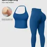Women's Plain Sporty Workout Sets, Activewear Workout Set, Halter Backless Sports Bra & High-Waisted Tight Pants, Ideal for Gym, Yoga and Outdoor Activities, Fitness Sportswear Set, Gym Yoga Outfits