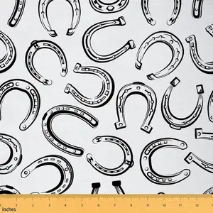 Horseshoe Fabric by The Yard,2 Yards,Horse Equipment Sports Theme Upholstery Fabric for DIY Projects,Classic Horseshoe Pattern Waterproof Fabric, Polyester