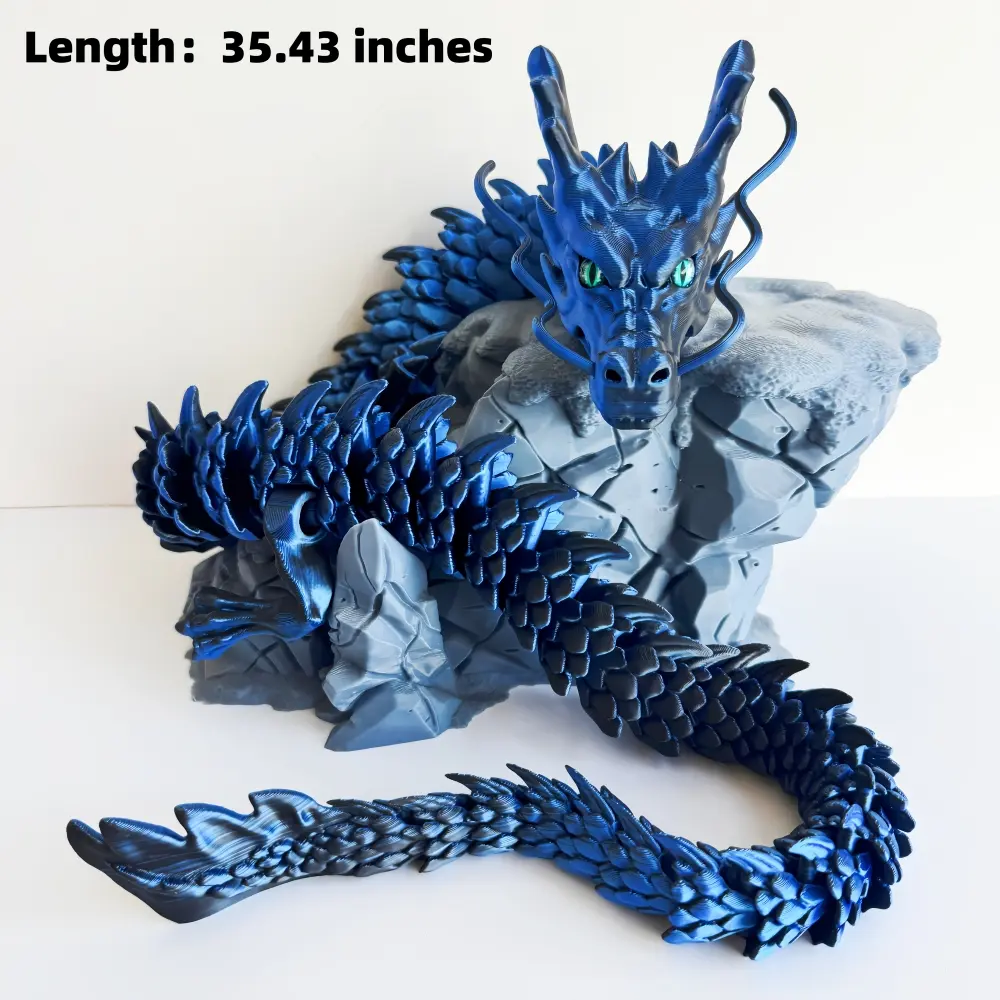 35.43 Inch 3D Printed Black And Blue Lucky Dragon Collectible Doll, Adding Room Decoration Atmosphere, Halloween, Christmas, Birthday, Anniversary, Creative Gifts