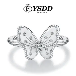【#353】Antique Twisted Rope Band Butterfly Ring in Sterling Silver 925 Synthetic Moissanite For Women gift