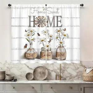 2 Panel Rusitc Farmhouse Cotton Kitchen Curtains Rod Pocket Country Retro Wood Vintage Small Short Cafe Curtain Inspirational Window Drapes  Bathroom Home Decor