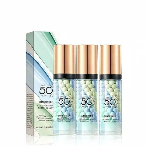3-in-1 Lightweight 40g Breathable Makeup Base (3 PCS) - SPF 50 Sunscreen, Color Correction Cream, Hydrating Pore-Blurring Formula for Oily Skin, Evens Tone, Invisible Wear, Ideal Back to School Gift