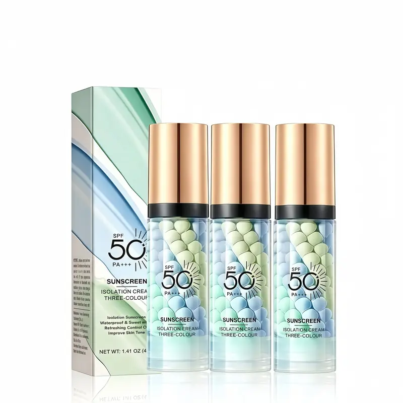 3-in-1 Lightweight 40g Breathable Makeup Base (3 PCS) - SPF 50 Sunscreen, Color Correction Cream, Hydrating Pore-Blurring Formula for Oily Skin, Evens Tone, Invisible Wear, Ideal Back to School Gift