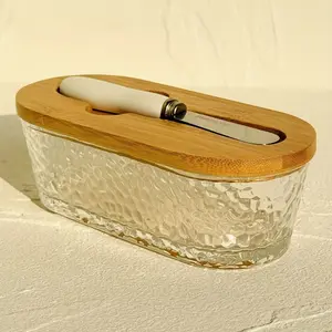 [Glass Butter Dish] 2pcs Set of Dinner Knife and Butter Box Glass Butter Dish with Sealed Lid | Suitable for Countertop and Refrigerator Door Storage - Butter Tray with Lid for Fridge - Countertop Butter Holder - Covered Butter Dishes with Lid