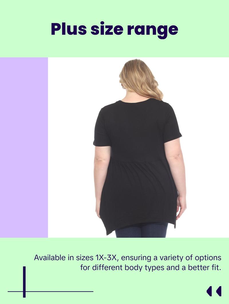 White Mark Short Sleeve Shirred Front Knit Tunic Top with Pockets, Women's Plus, 1X-3X