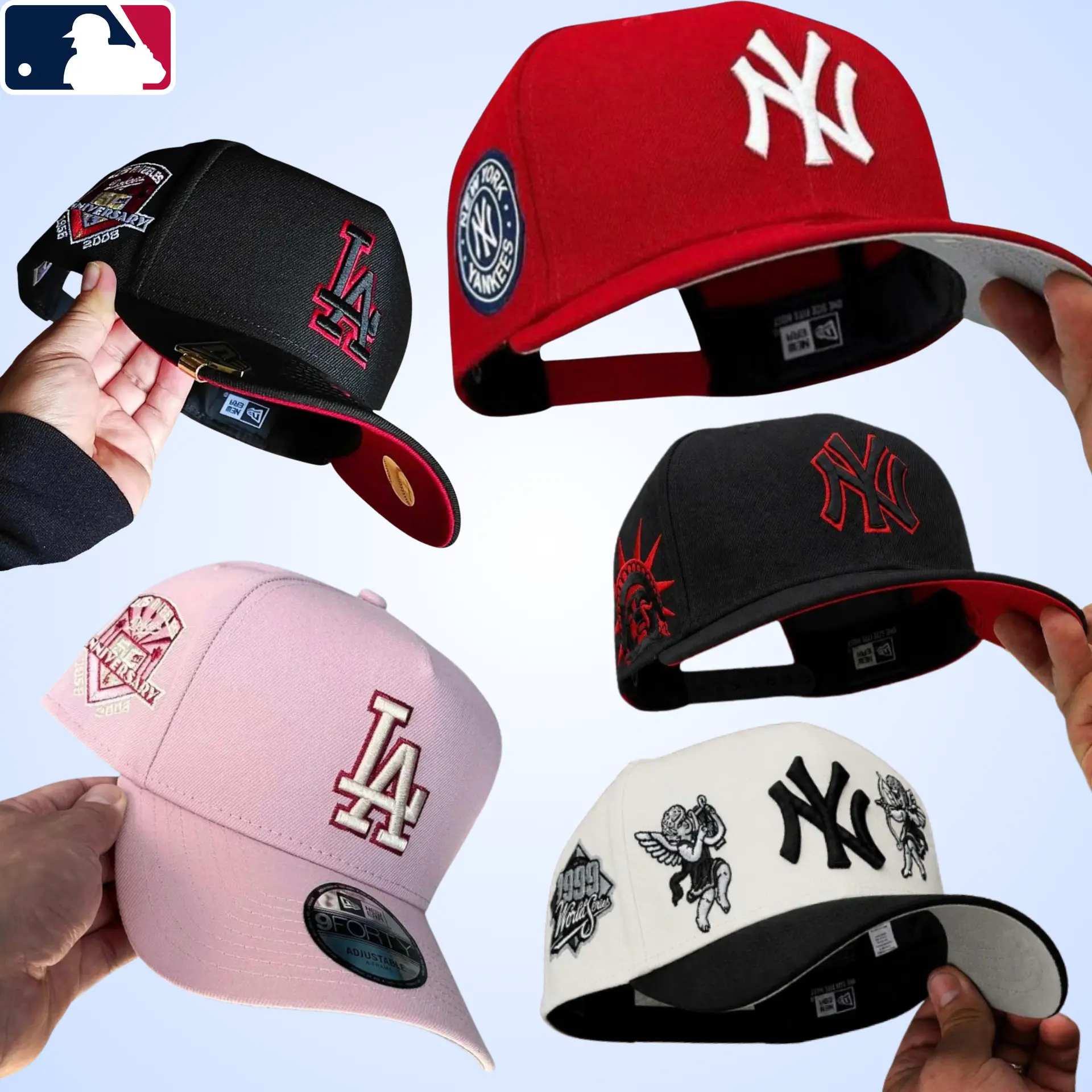 MLB New Era LA Dodgers x NY Yankees 9FIFTY 59FIFTY Baseball Cap – Premium Adjustable Snapback Hat, Raised Embroidered Team Logo, Unisex Flat Brim Streetwear, Lightweight Breathable Comfort, Classic Sports Lifestyle, USA TikTok Trend 2026