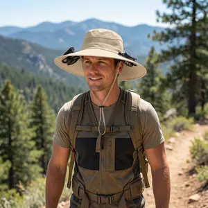 2026 New Solar-Powered Fan Hat: UPF 50+ UV-Protective Wide-Brimmed Bucket Hat with Cooling Fan, Solar- and USB-Powered, Ideal for Hiking, Fishing, and Trekking