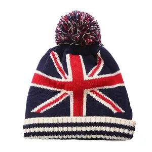 Union Jack British Flag Beanie - Cuffed Knit Winter Stocking Cap Hat, England, UK