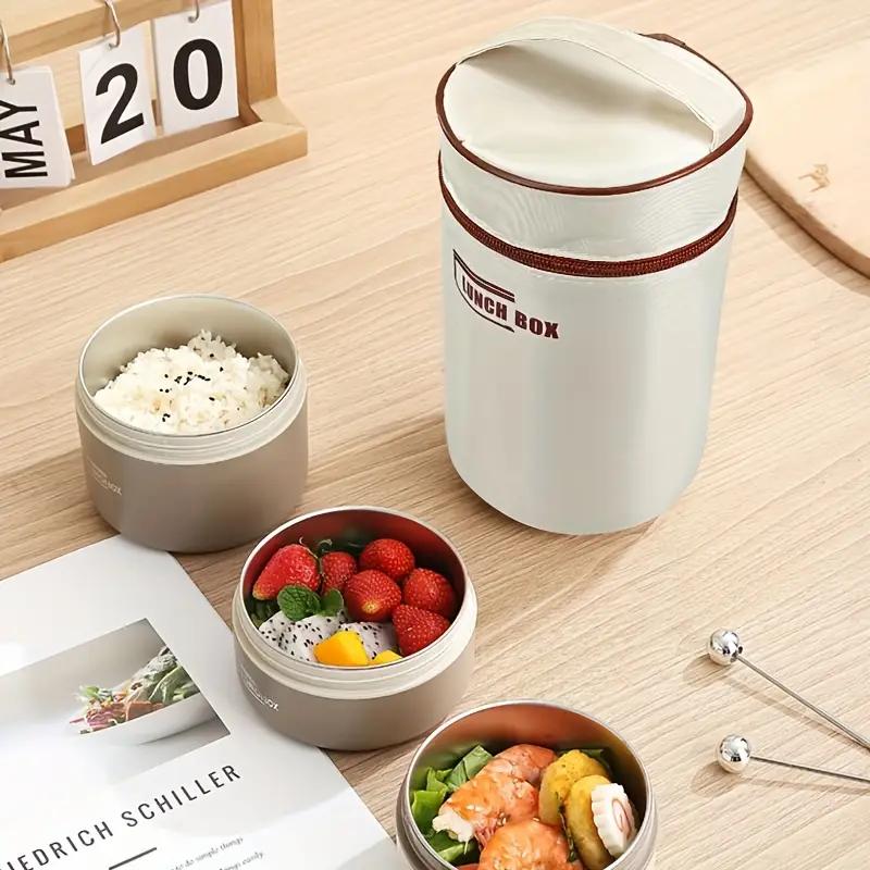 Portable Insulated Food Lunch Box Set, Microwave Heated, Stainless Steel Lunch Box Set with 3 440ML and 600ML Insulated Food Boxes, Comes with Insulated Bags, Suitable for High Quality Plastic Tableware for Adults and Children