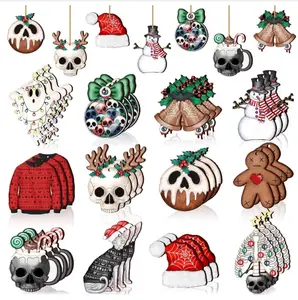 36 Pcs Gothic Halloween Ornaments Spooky Creepy Halloween Decoration for Tree Horror Wood Cutouts Halloween Decor for Home Christmas Tree Craft Gift (Ghost) Retro Eye