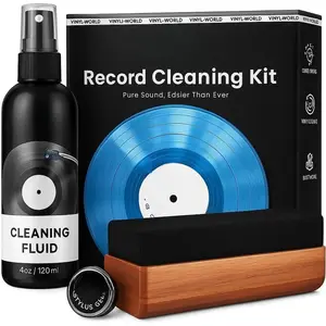 Vinyl Record Cleaning Kit - 4in1 Vinyl Record Cleaner Kit for Vinyl Records Albums.Vinyl Cleaner Includes XL Record Brush, Cleaning Liquid (4oz), Duster & Stylus Cleaning Gel - Archival Standard