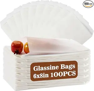 100 Wax Paper Sandwich Bags - 6"x8" Glassine Bags, Translucent Envelopes for Food Take Out, Snack, Bakery, Cookies, Treats, Sandwiches, Soaps, Gift Card Packaging