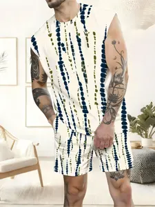 Men's Sleeveless Set Summer Casual Set tie-dye vertical stripe print