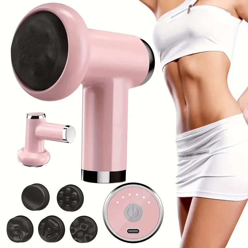 Handheld Cordless Cellulite Massager - 24W ABS Plastic Boxed Set, 6 Adjustable Speeds, 5 Massage Heads, Type-C Rechargeable Battery Deep Tissue Massager for Belly, Waist, Leg Home Use with Deep Relief