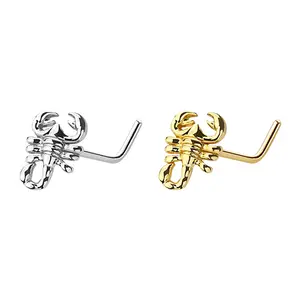 Scorpion Nose Stud 20G Surgical Steel Curved Nose Rings Studs L Shape 1/4"