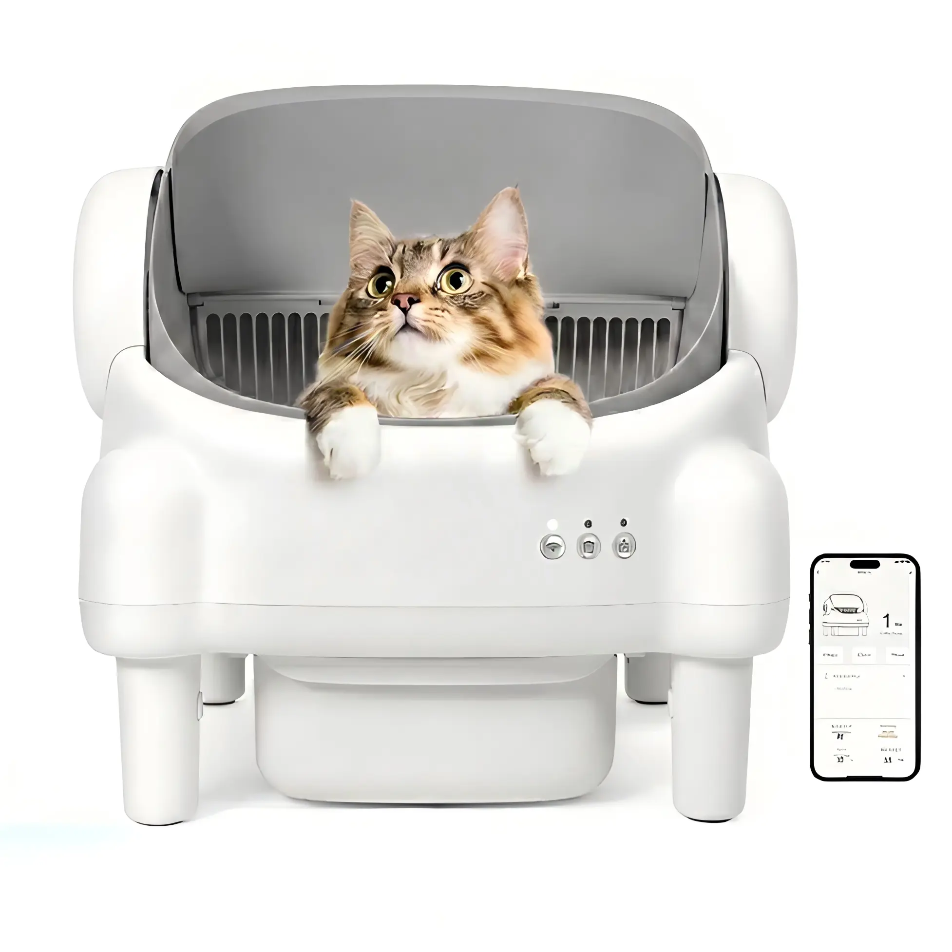 TAYACICY Self Cleaning Litter Box,Open Top Automatic Litter Box with App Control for Multiple Cats, Safety Sensors Protection, Odor Control Includes 2 roll Liners,Large Waste Bin, Cream White(Only supports 2.4G Wifi)#SummerVibes#petlovers
