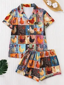 Women's Two-Piece Floral Print Sleepwear Set, Pajamas, Soft Breathable Fabric, Comfortable Loose Fit Short Sleeve Top & Shorts, All Seasons