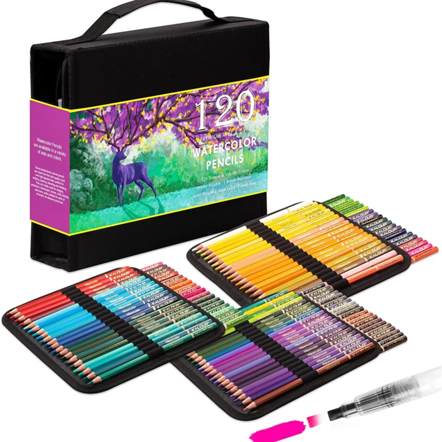 Watercolor Pencil Set, 1 Set Including 120 Professional Watercolor Pencils & Removable Pencil Tray & Water Brush Pen & DIY Color Chart & Carrying Bag , Art Supplies for Adult Coloring