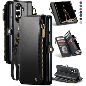 for Samsung Galaxy Z Fold 7/ Fold7 Wallet Case with RFID Blocking 10-Card Holder, Fashion Soft PU Leather Magnetic Snap Flip Zipper Wrist Strap Phone Case for Galaxy Z Fold 7 5G, Black