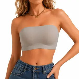 Women’s Strapless Bra, Wire-Free Bandeau Bra with Removable Clear Straps, Anti-Slip Inner Band, Smooth Molded Cup Bra for Off Shoulder Dresses, S-2XL-Y2007