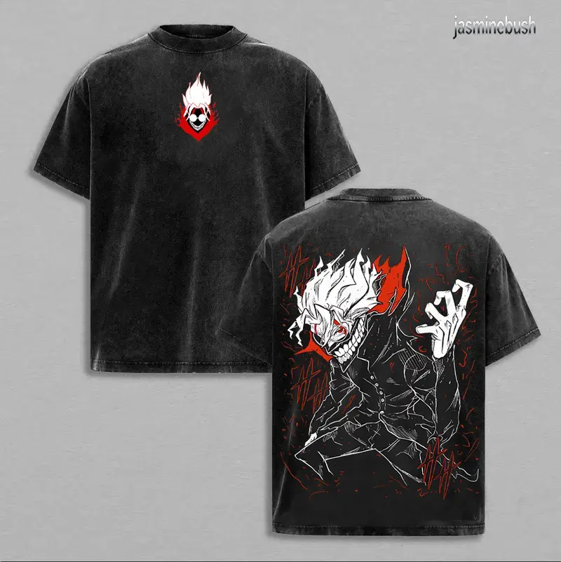Men's Okarun Inspired Dandadan Manga Double-Sided Graphic Streetwear T-Shirt - Classic Oversized Relaxed Fit Premium Cotton Apparel, Breathable Seamless Shortsleeve Round Neck Soft Top, Gift for Anime Fans