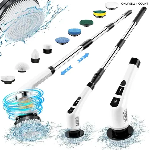 Rechargeable Cordless Electric Spin Scrubber, 9-in-1 Multifunction Cleaning Brush Kit with Adjustable Extension Handle, 2 Speeds for Bathroom, Toilet, Bathtub & Kitchen