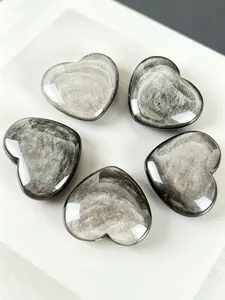 Natural Silver Obsidian Heart Shape Ornament, Carved Quartz Crystal, Home Decor Gift, Bare Stone Collectible, DIY Accessories, Ideal Gift Choices