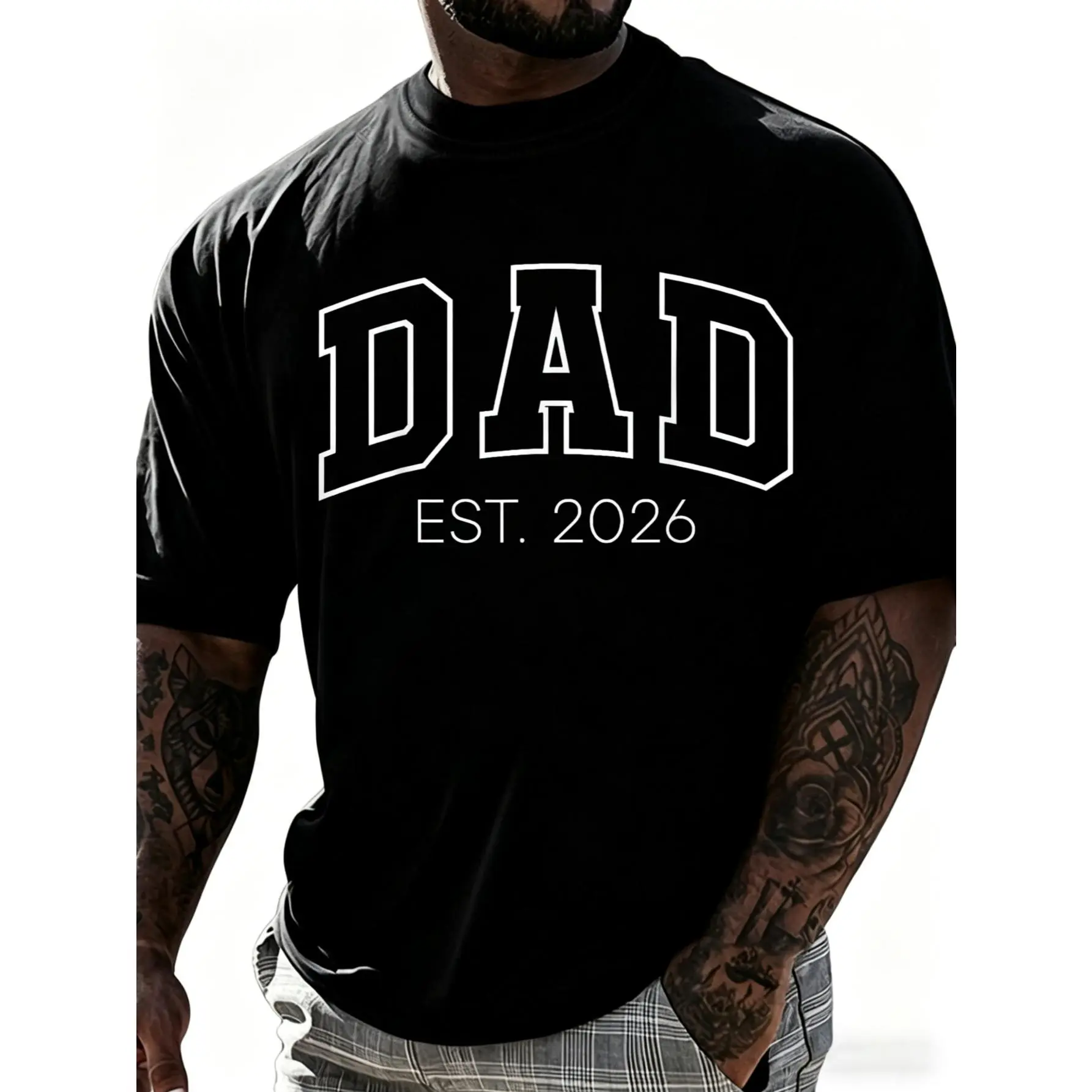 100% Cotton Promoted to Dad Est 2026 Lettering First Time Daddy to Be T-Shirt