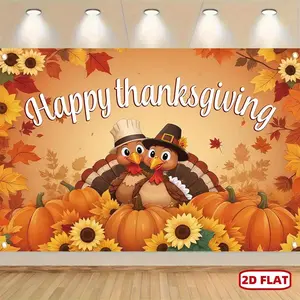 1pc 2D Flat Happy Thanksgiving Polyester Banner, Turkey Maple Leaf Pumpkin Pattern, Suitable for Autumn Holiday Home Festival Party Wall Decoration, Bright And Durable, Easy to Hang Ornaments