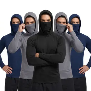 6-piece set men's outdoor work sun protection clothing with sun-blocking hoodie, featuring built-in face mask and neck guard, breathable long-sleeve hoodie