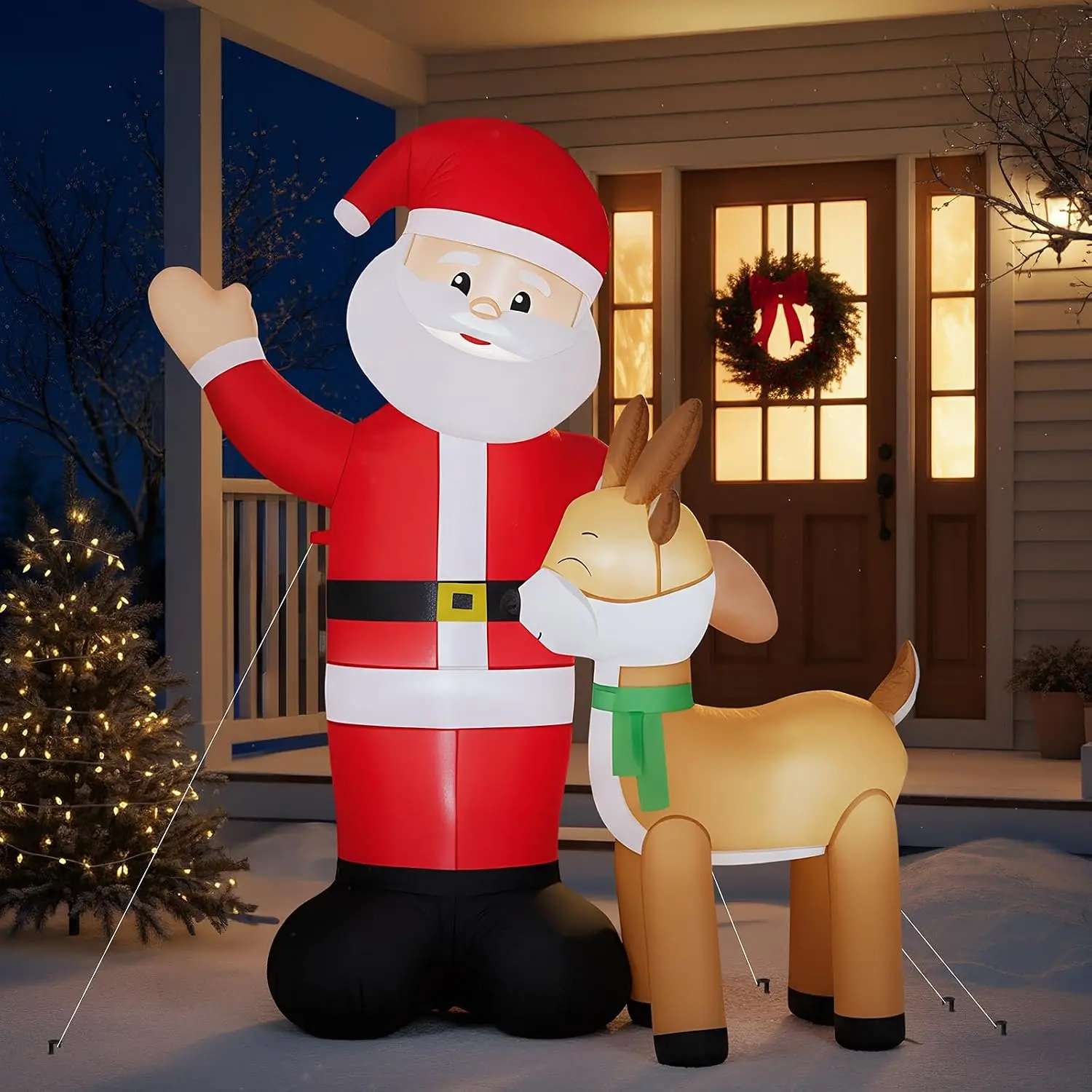 6ft Christmas Santa with Reindeer Inflatable, Inflatable Waving Santa Claus Reindeer Outdoor Decoration with LED Lights,Xmas Blow ups for Lawn, Garden, Holiday Decor