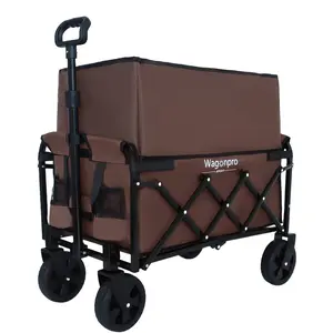 Expandable Dual-Layer Folding Utility Wagon, Heavy-Duty Grocery Cart with 100% Extra Storage Space, 360 °   Wheels, 225lbs Capacity for Camping, Garden, Beach