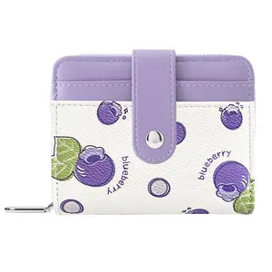 Cute Blueberry Strawberry Cherry Grape Blackberry Wallet with Credit Card Slot Zipper Coin Pocket for Women Girls