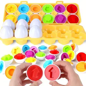 Matching Eggs 12 pcs Set Color & Shape Recoginition Sorter Puzzle for Toddlers Easter Travel Game Early Learning Educational Fine Motor Skill Montessori Gift for Year Old Kids